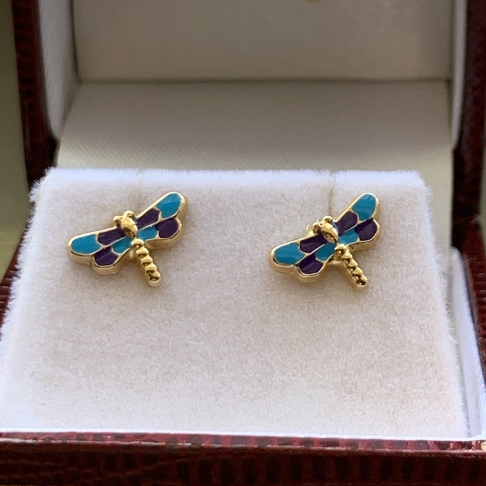 NWOT 14KY Enameled Dragonfly Post Earrings